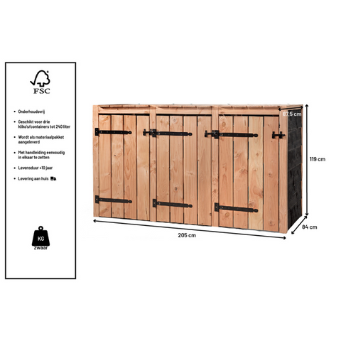 Container Ombouw Hout Volente 3 Containers - Kliko Ombouw - Drie Dubbel Fleur