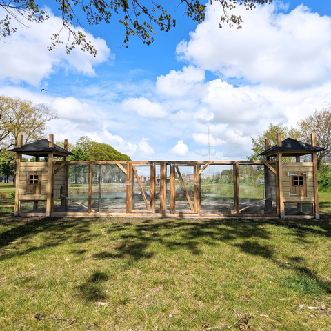 konijnenhok buiten hooiberg dubbel hok dubbel konijnenren cor voldux 822x125x225cm