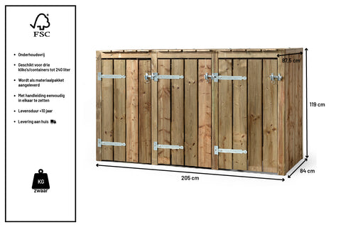 Container Ombouw Hout Volente - Kliko Ombouw 3 Containers - Drie Dubbel Andre