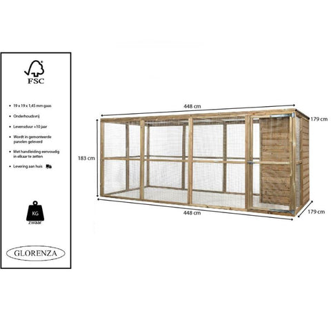 Houten kippenren Noud XL Glorenza met Nachthok  - 448x179x183cm