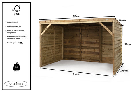 Schuilstal Lente voor dieren Voldux - 316x208x196cm specificaties