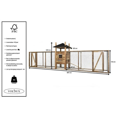 Kippenhok Hooiberg Fien XXL Voldux -  697x125x225cm