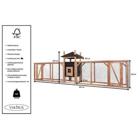 Konijnenhok Hooiberg Ties XXL Voldux - 697x125x225cm